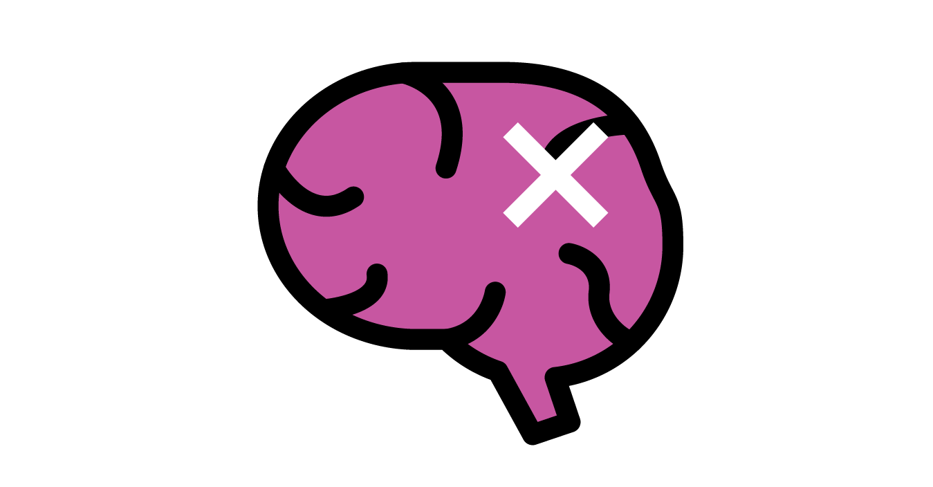 Image of brain with x in it showing an obstruction.