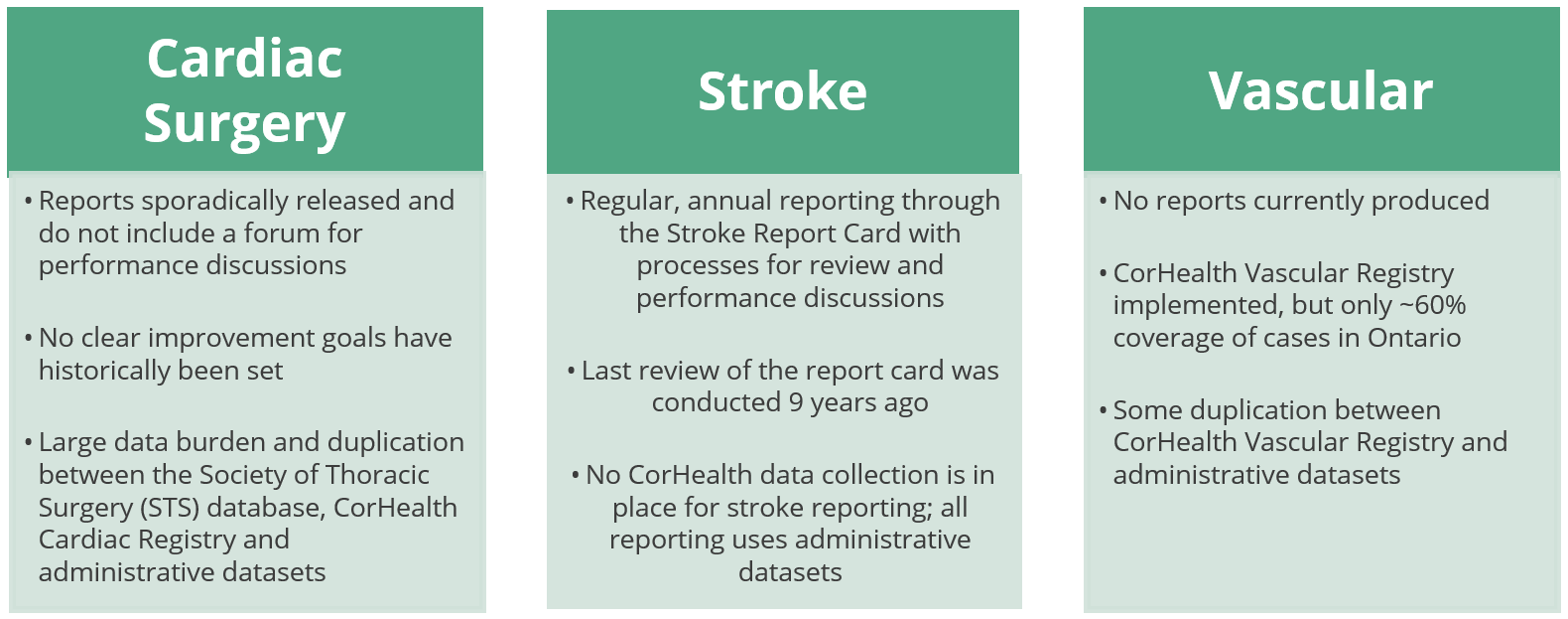 Current State of Cardiac Surgery, Stroke and Vascular reporting at CorHealth Ontario