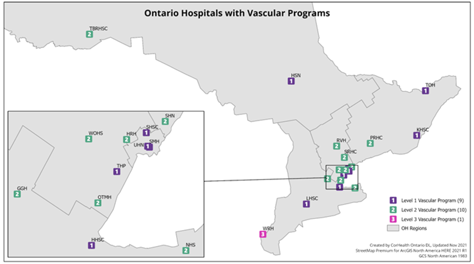 Ontario Hospitals with Designated Vascular Programs